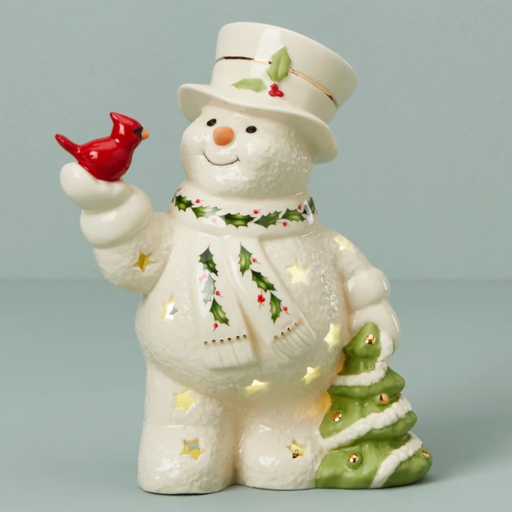 Lenox - Happy Holly Days Snowman & Cardinal Lit Figurine, brand new, unopened